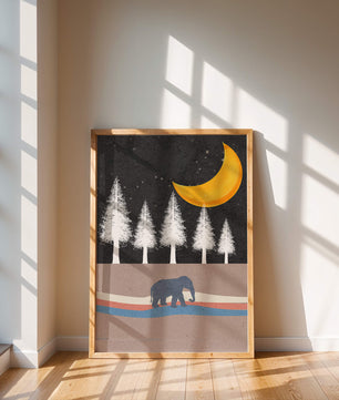 Serene Night Scene with Elephant Under Golden Moon in Forest - Mi tienda
