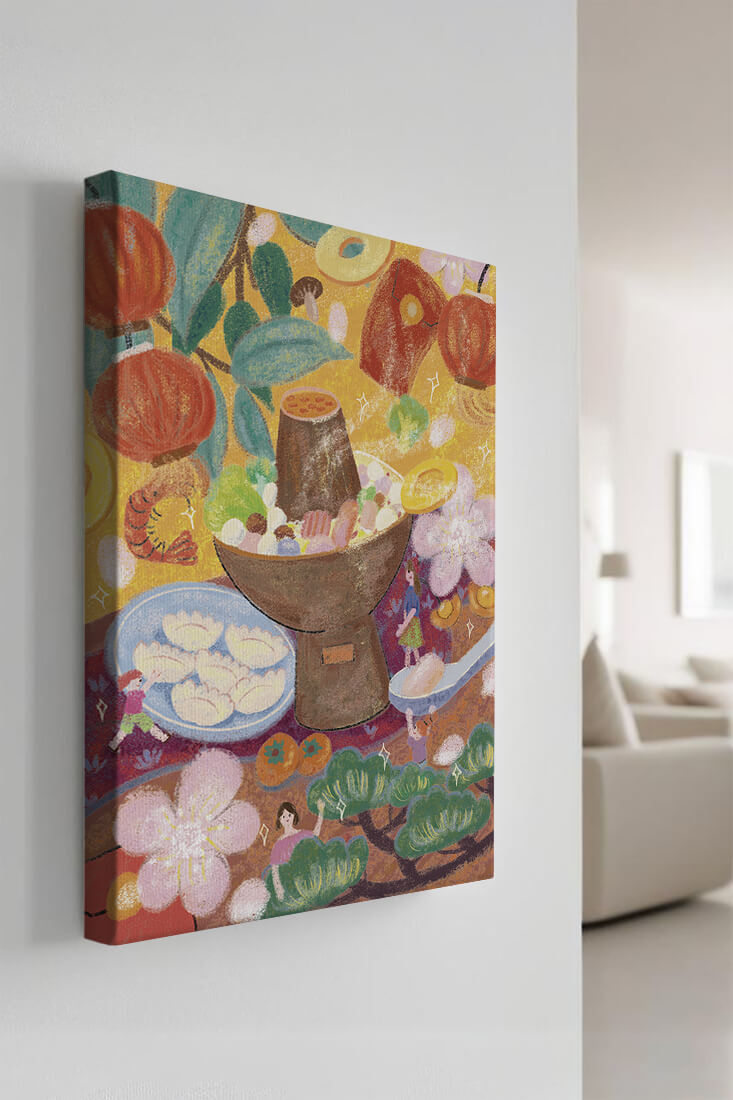 Ilustración del festival de comida asiática colorida con linternas y flores