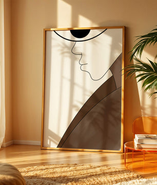 Abstract Portrait with Minimalist Lines and Brown Tones - Mi tienda