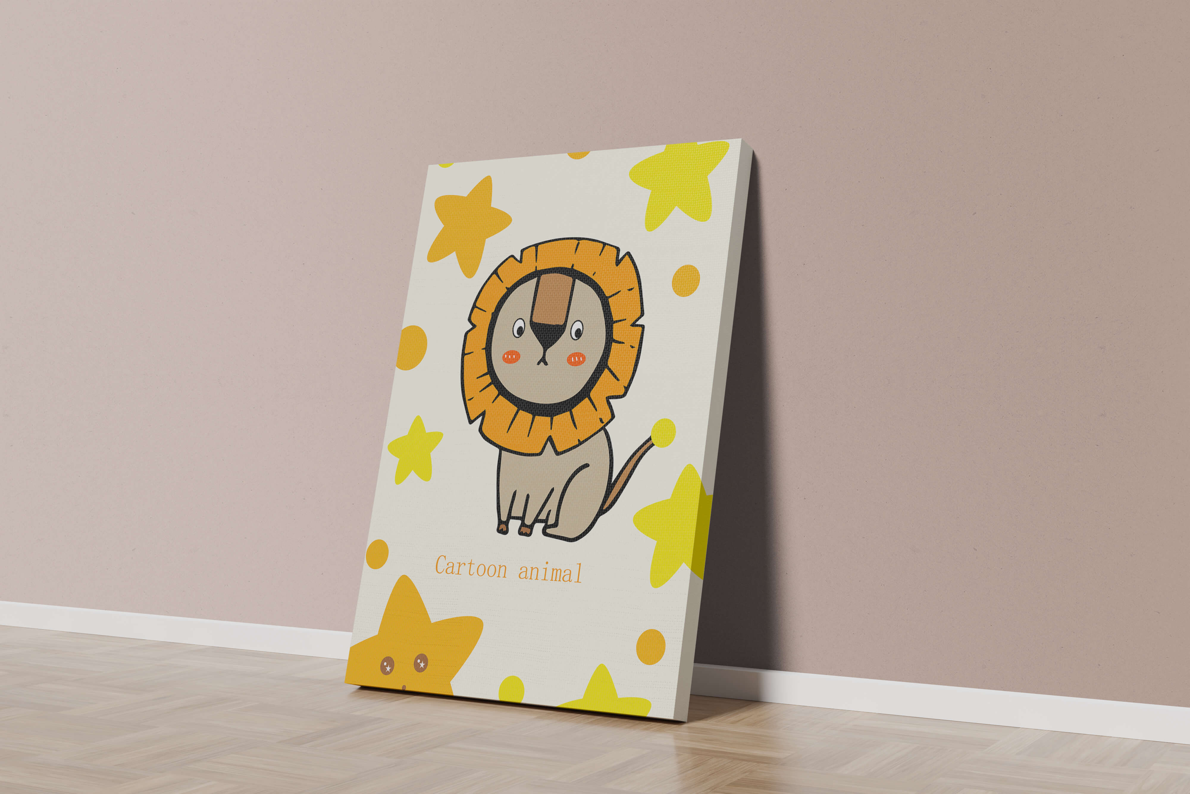 Cute cartoon lion illustration with stars for children's room