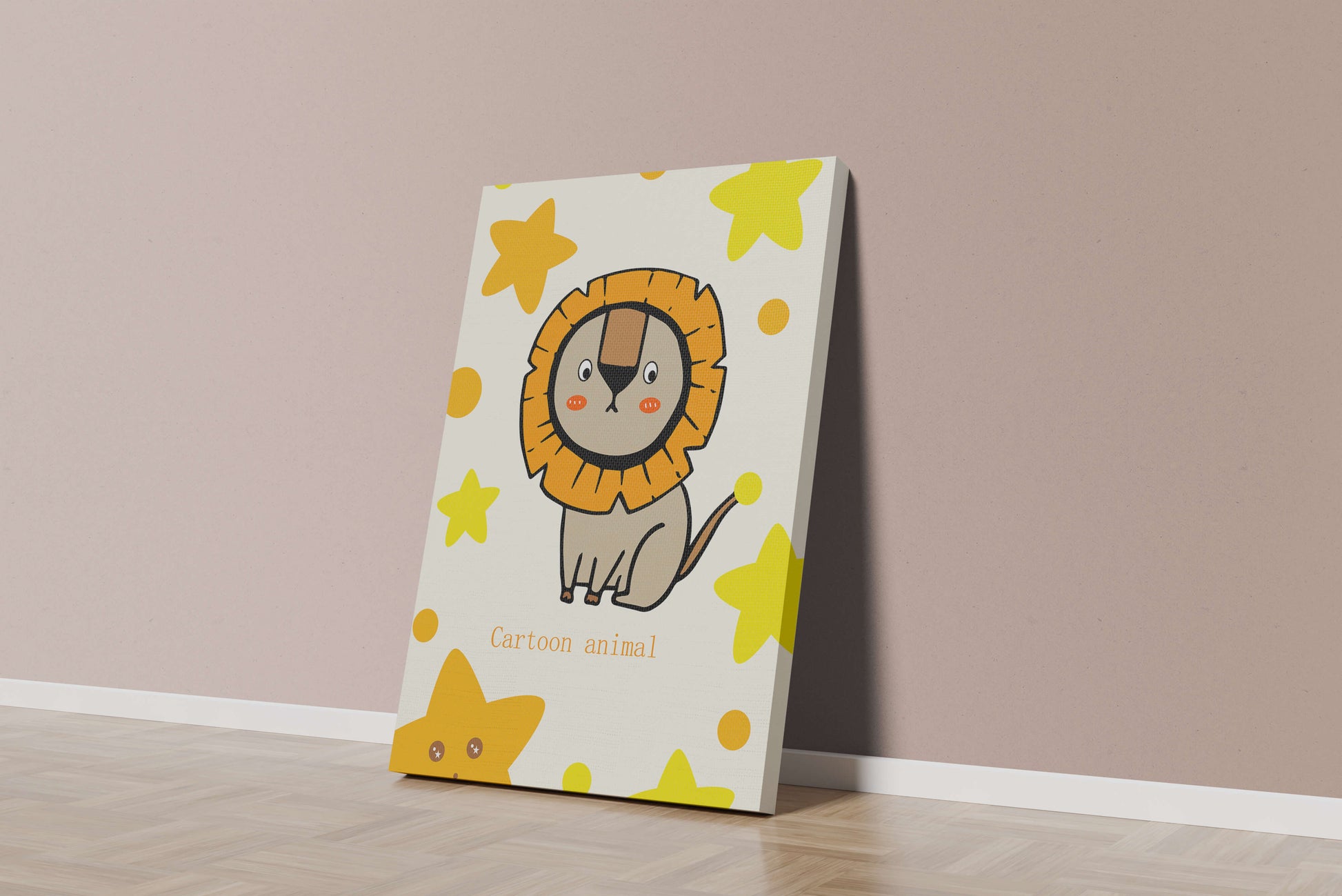 Cute cartoon lion illustration with stars for children's room
