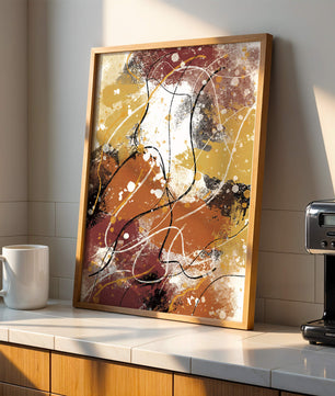 Pieza de arte abstracto colorida con trazos y salpicaduras audaces