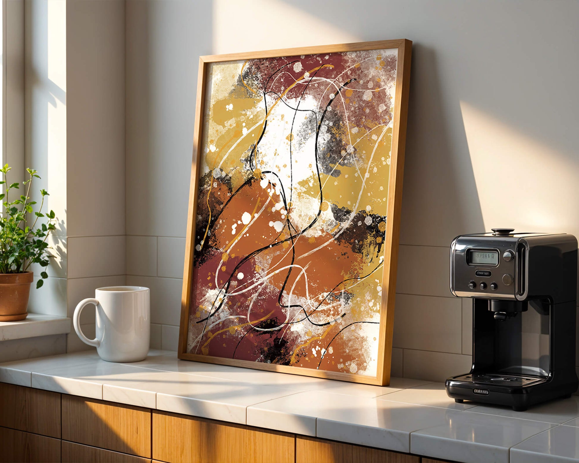 Pieza de arte abstracto colorida con trazos y salpicaduras audaces