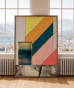 Abstract geometric art with textured colors and gold accents - Mi tienda