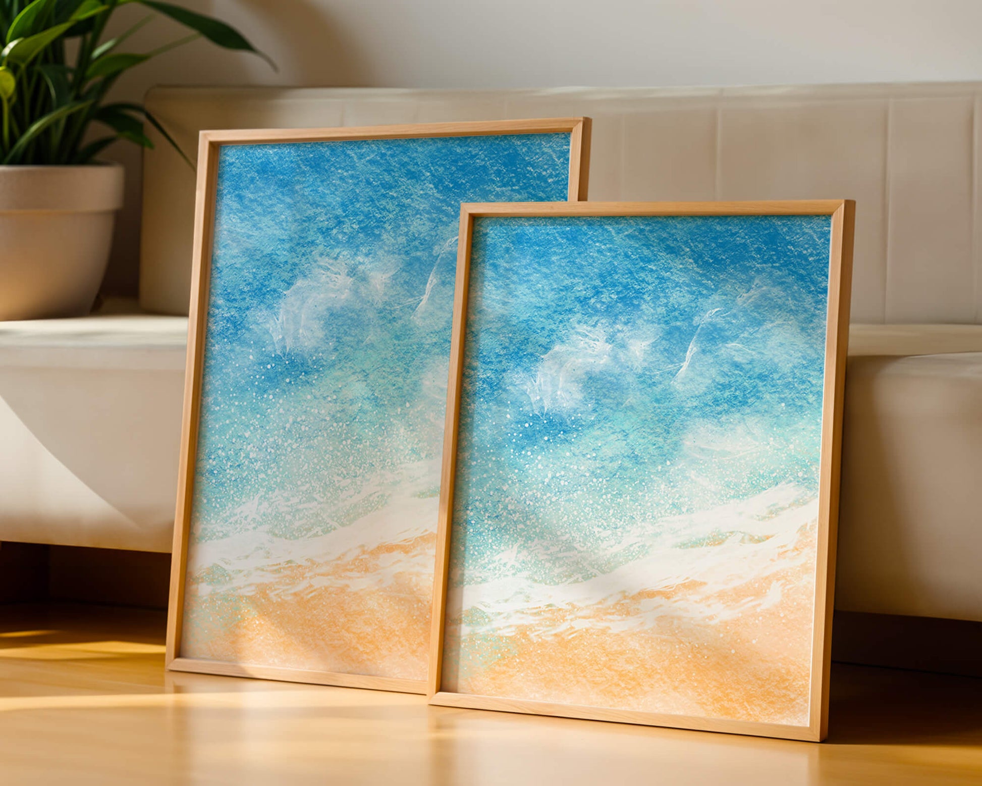 Abstract Ocean Waves with Blue and Sand Tones