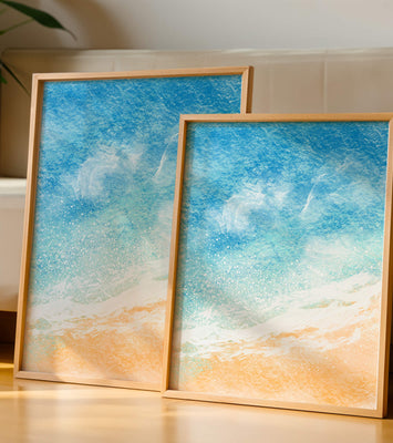 Abstract Ocean Waves with Blue and Sand Tones