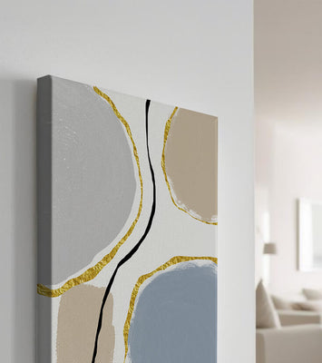 Abstract Painting with Gold Accents and Organic Shapes