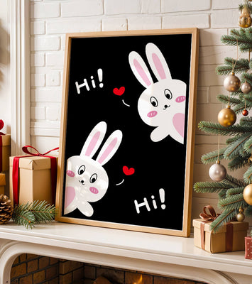 Charming bunny illustration with hearts on black background
