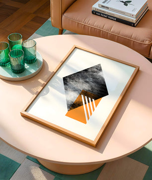 Abstract Geometric Composition with Orange Triangle and Cloudy Pattern - Mi tienda