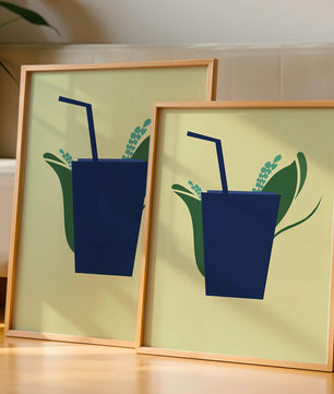 Ilustración de bebida de café moderna con elementos botánicos