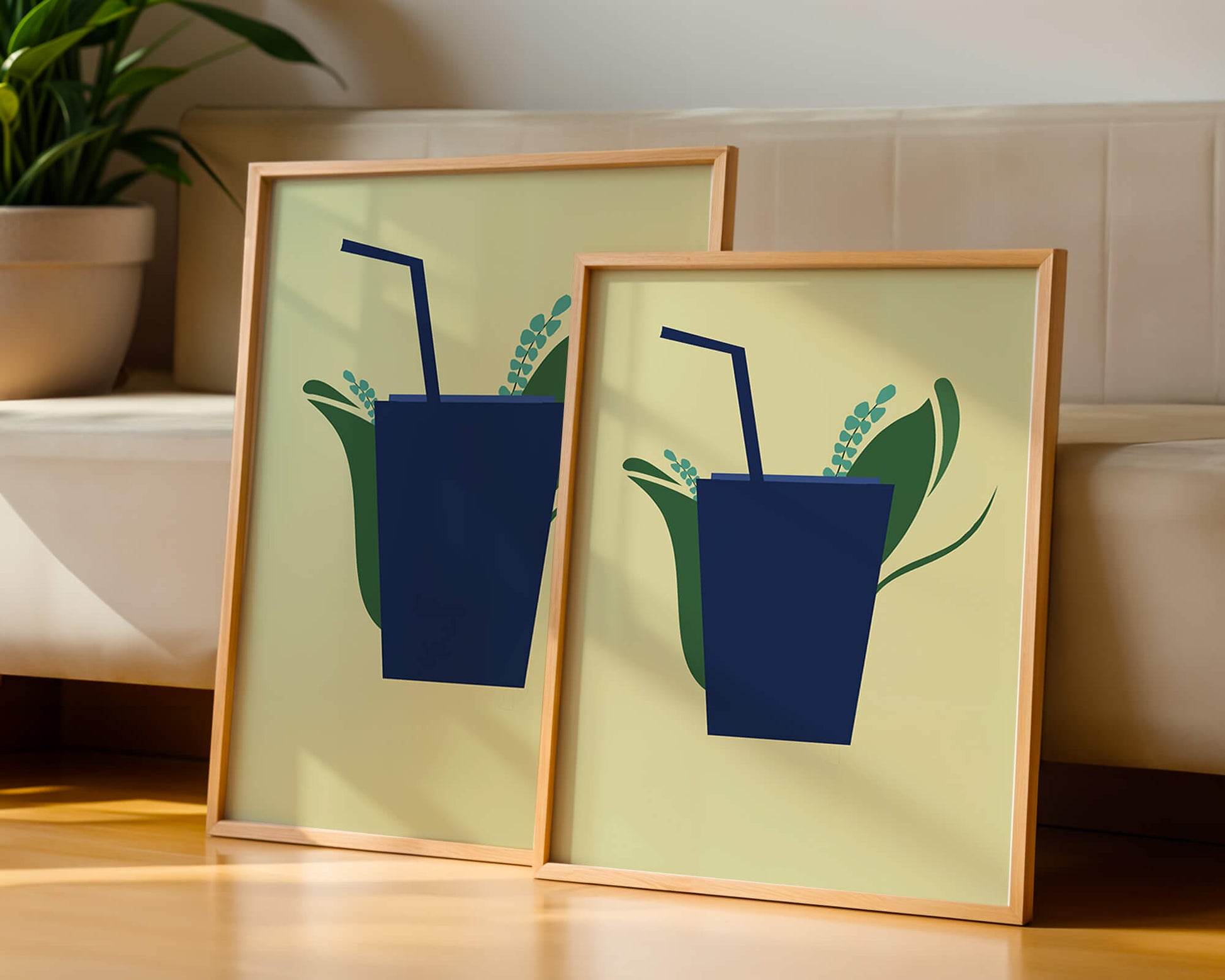 Modern cafe drink illustration with botanical elements