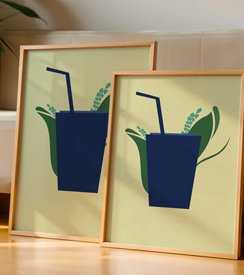 Modern cafe drink illustration with botanical elements
