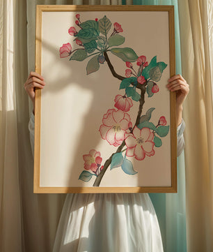 Elegante ilustración floral en acuarela con flor de cerezo.