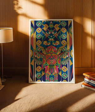 Arte abstracto geométrico colorido con patrones simétricos