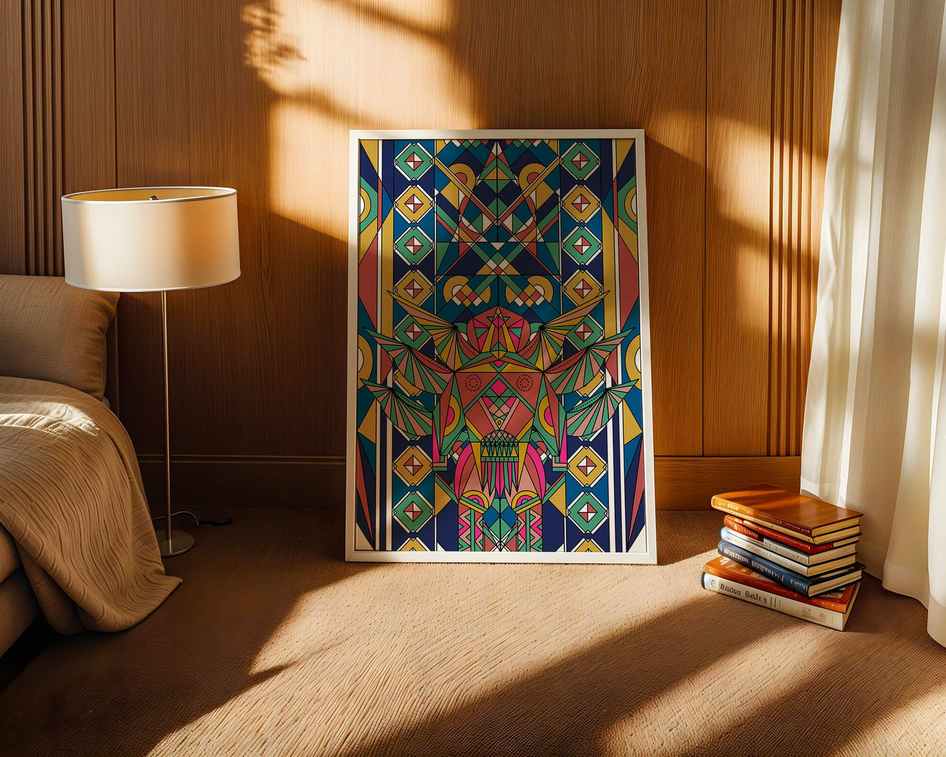 Arte abstracto geométrico colorido con patrones simétricos