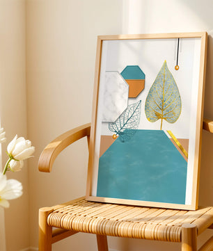 Artistic Composition with Geometric Shapes and Golden Leaf Detail - Mi tienda