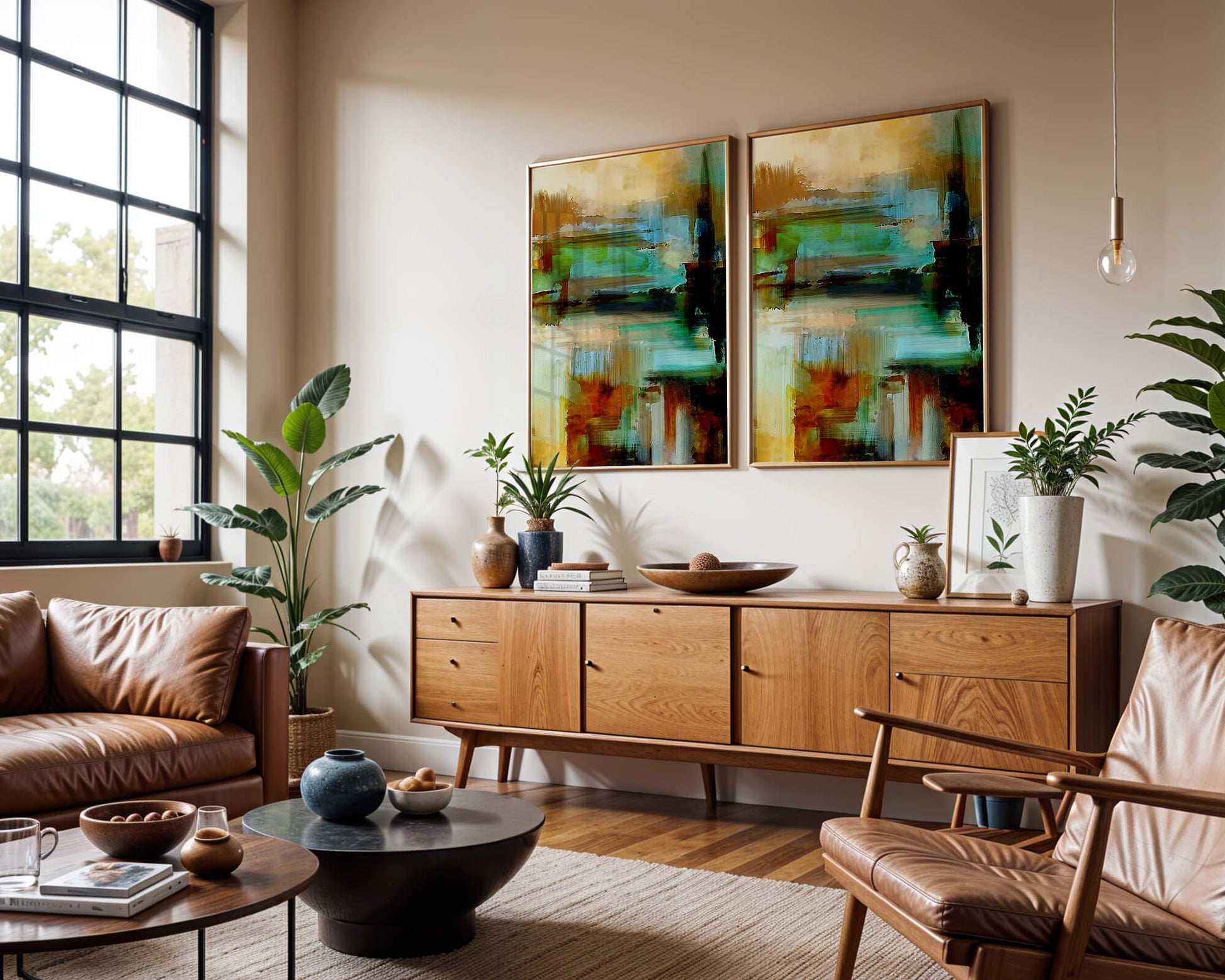 Abstract Expressionist Colorful Landscape with Earthy and Aqua Tones