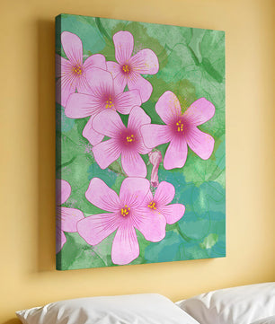 Zarte rosa Blüten auf einem leuchtend grünen Hintergrund Illustration