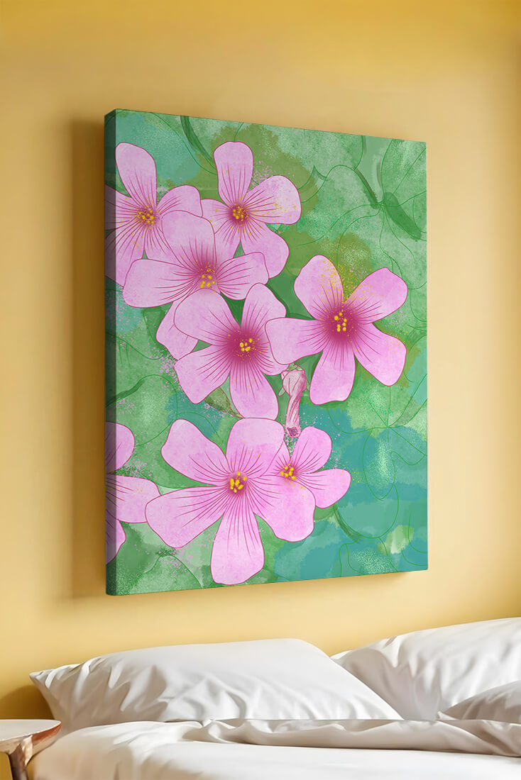 Zarte rosa Blüten auf einem leuchtend grünen Hintergrund Illustration