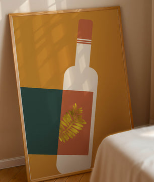 Modern Abstract Wine Bottle With Golden Leaf Design - Mi tienda