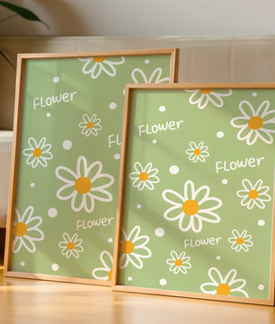 Estampado floral con margaritas sobre fondo verde