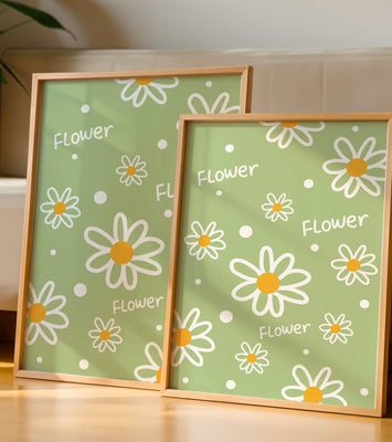 Floral pattern with daisies on a green background