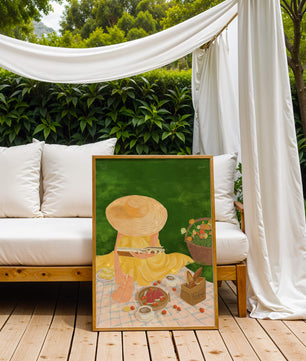 Picnic in the Park with Straw Hat and Flowers