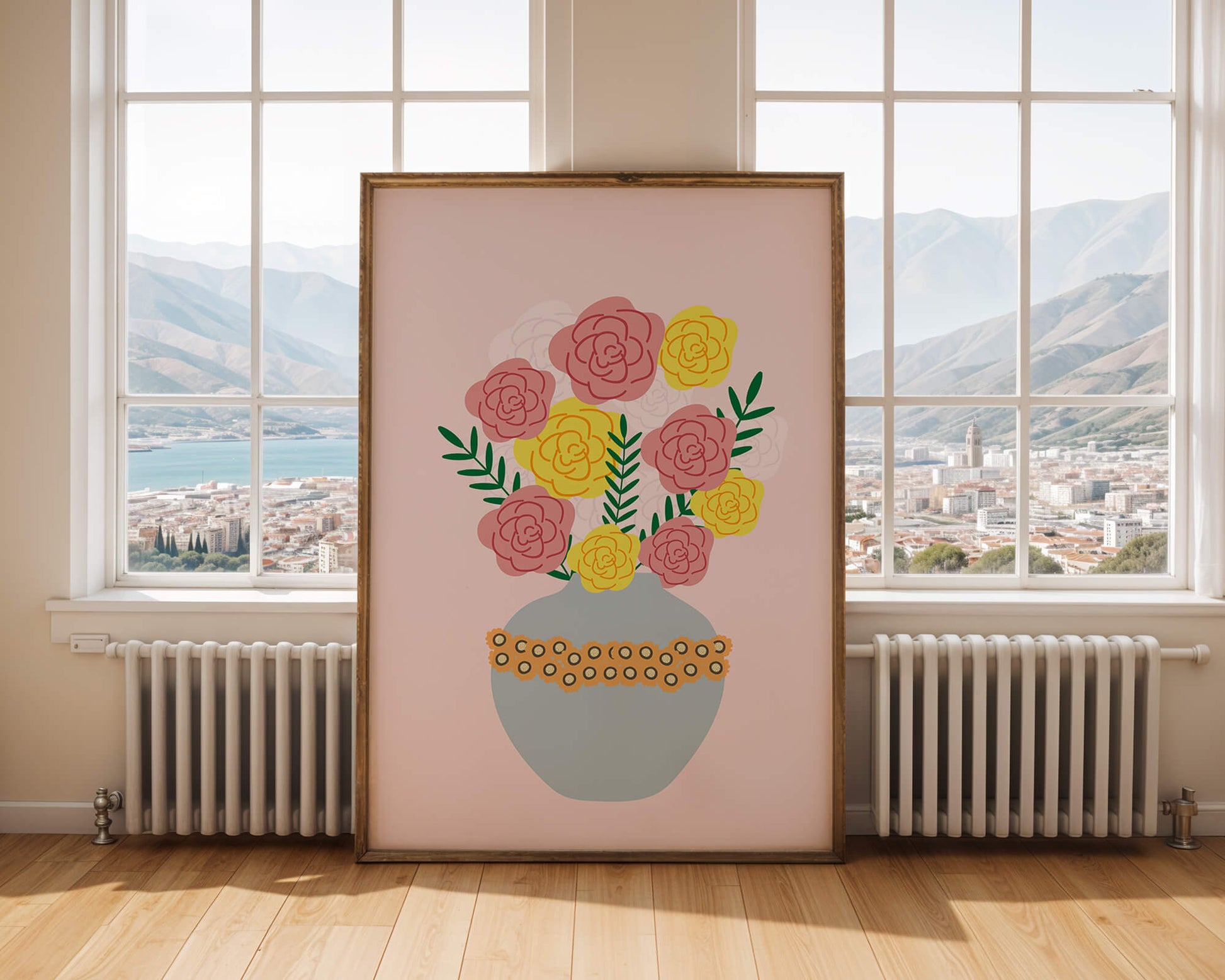 Colorful flower bouquet in a decorative vase illustration