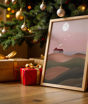 House On Pink Hill Under Full Moon