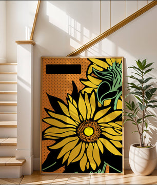 Colorful sunflower illustration with bold lines and dots