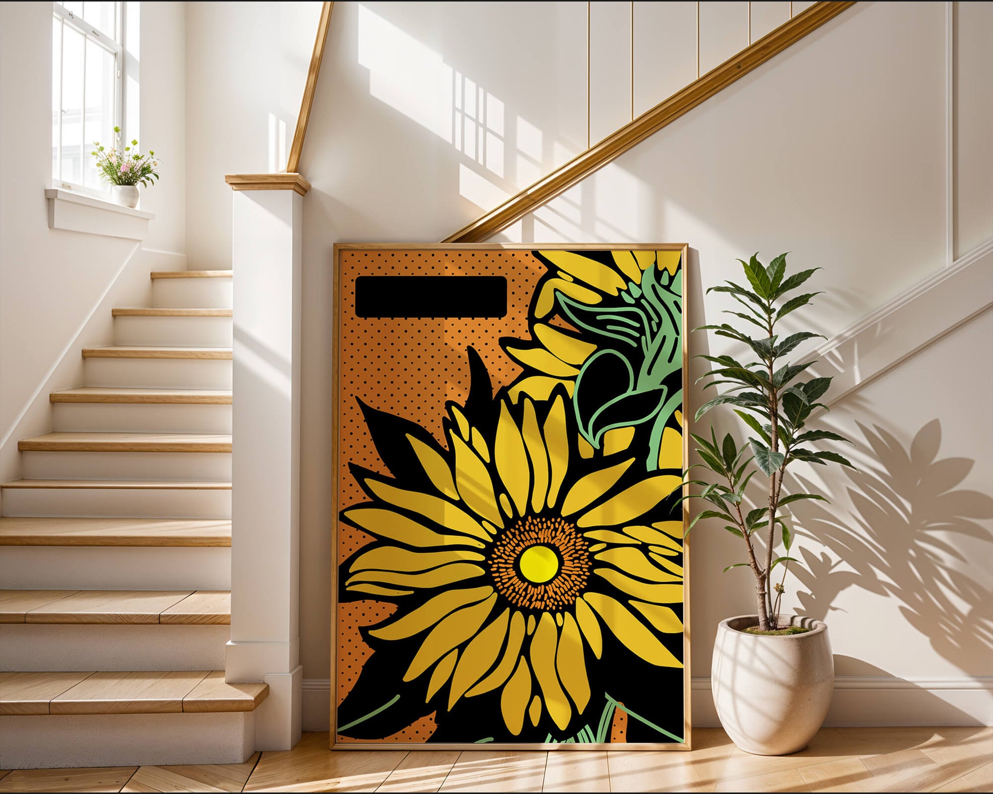 Colorful sunflower illustration with bold lines and dots