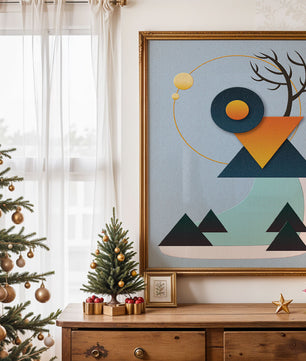 Abstract Geometric Landscape with Mountain and Sun - Mi tienda