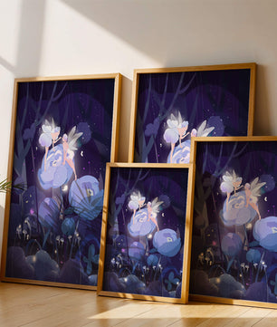 La forêt enchantée avec des fées et des fleurs lumineuses la nuit
