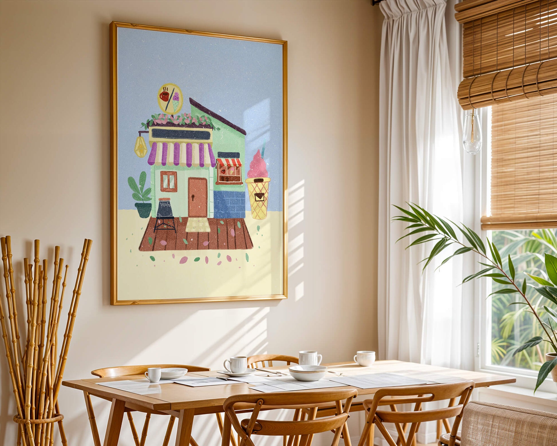 Ilustración encantadora de café con elementos de helado y café