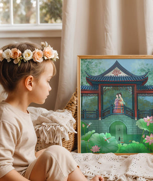Traditional Chinese Pavilion with Women in Garden Scene - Mi tienda