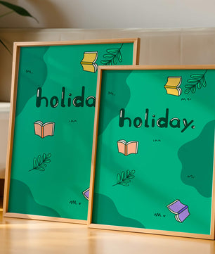 Diseño temático de vacaciones colorido con libros y hojas