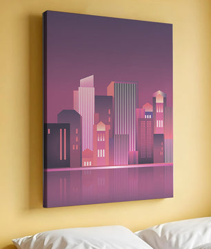 Modern Abstract Cityscape at Sunset with Reflective Water - Mi tienda
