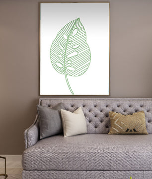 Detailed Green Leaf Line Drawing Art - Mi tienda