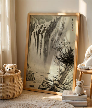 Serene Waterfall in Traditional Chinese Landscape Painting