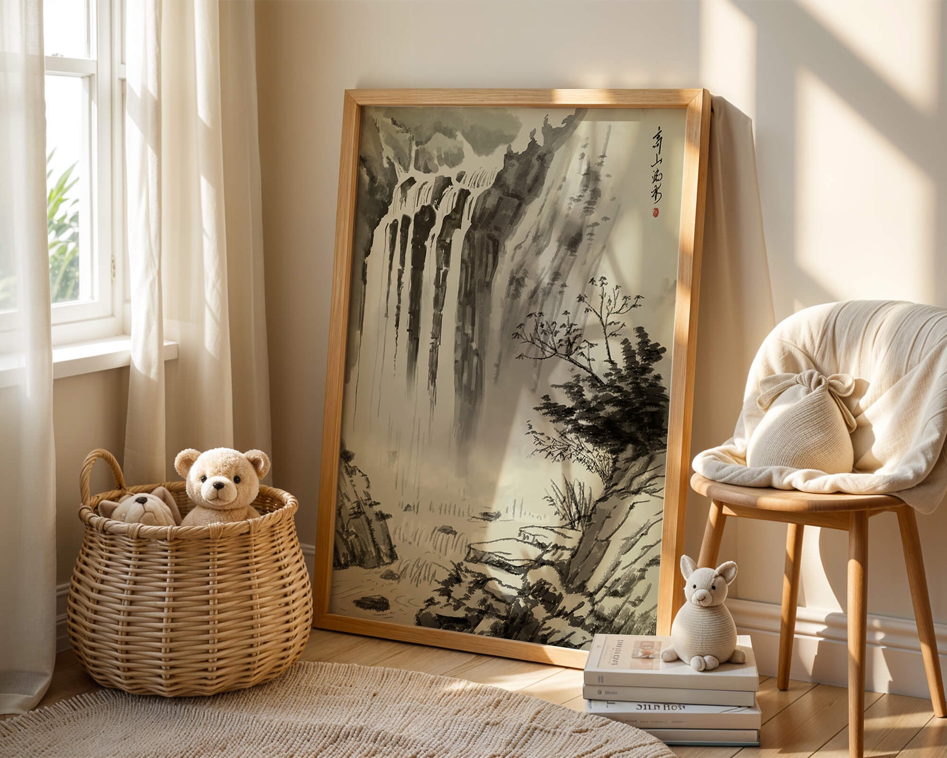 Cascada serena en la pintura de paisaje tradicional china