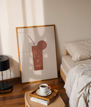Minimalist Illustration of a Chocolate Drink with Straw and Window Background - Mi tienda