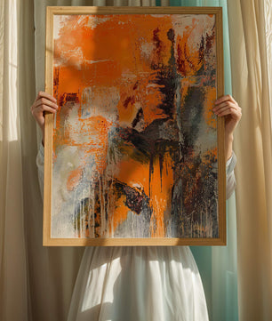 Arte abstracto texturizado en naranja y gris