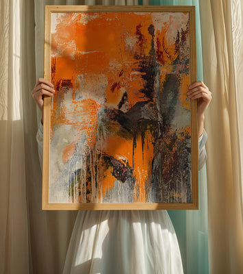 Abstract Orange and Grey Textured Art
