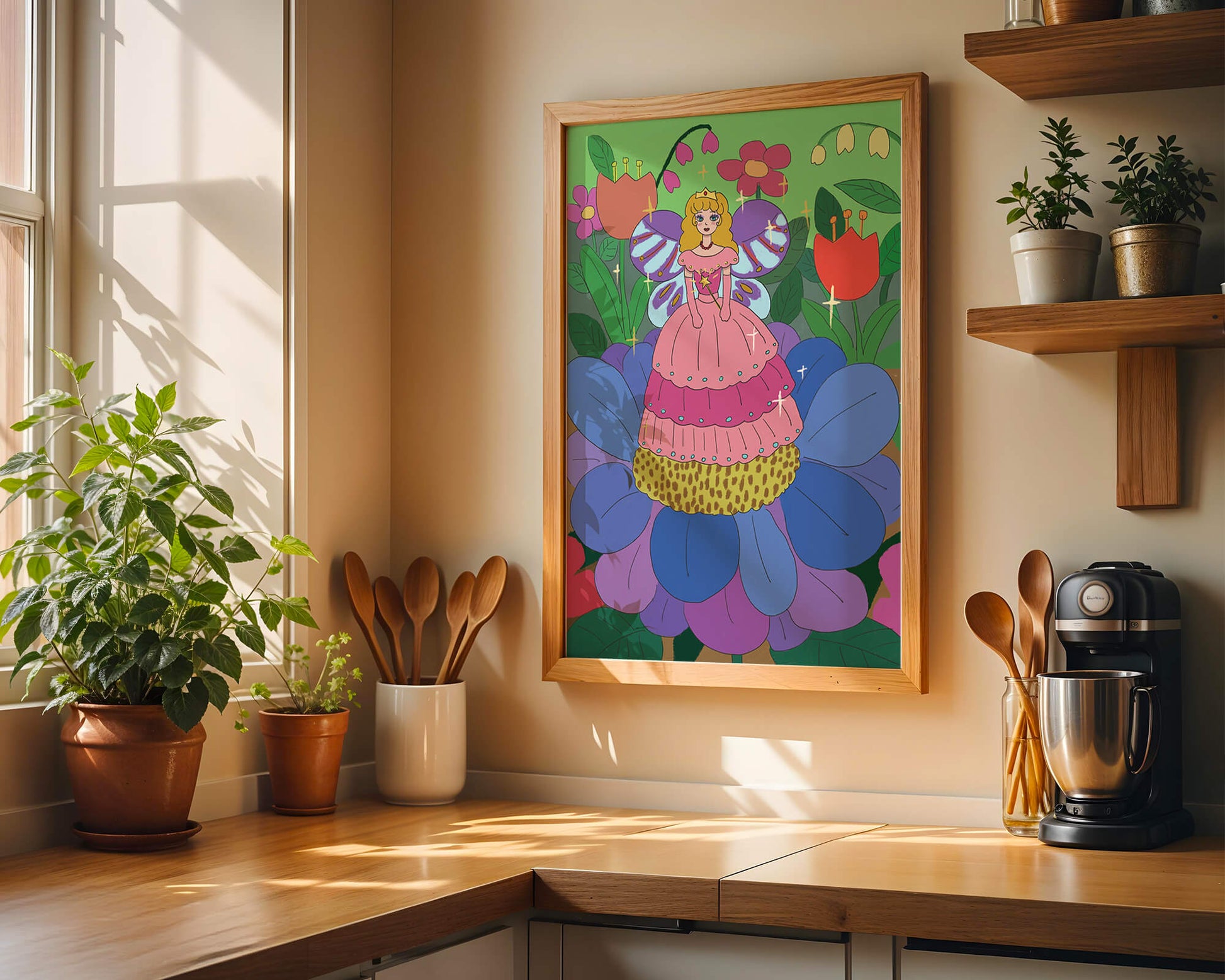 Fairy Princess in Enchanted Garden with Golden Elements