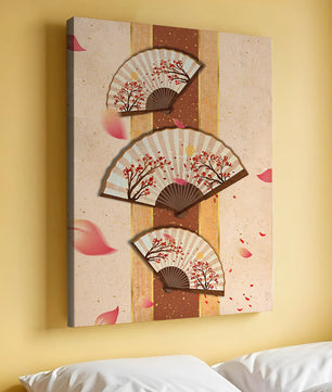 Elegant Japanese Fans with Cherry Blossom Design on Textured Background - Mi tienda