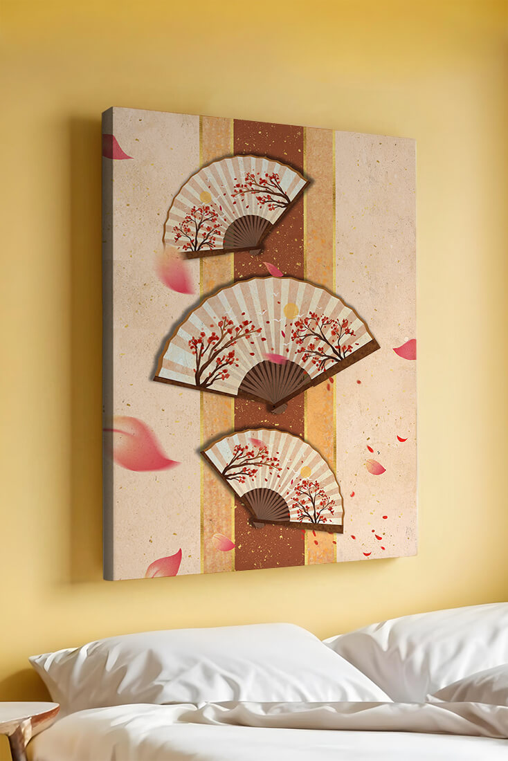 Elegant Japanese Fans with Cherry Blossom Design on Textured Background - Mi tienda
