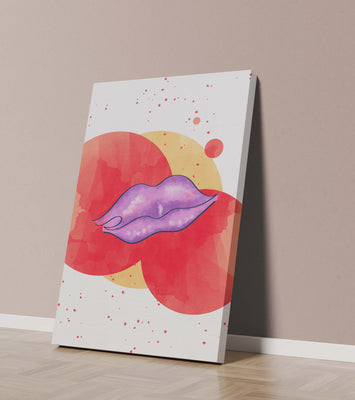 Vibrant Abstract Artwork Featuring Purple Lips on Watercolor Background