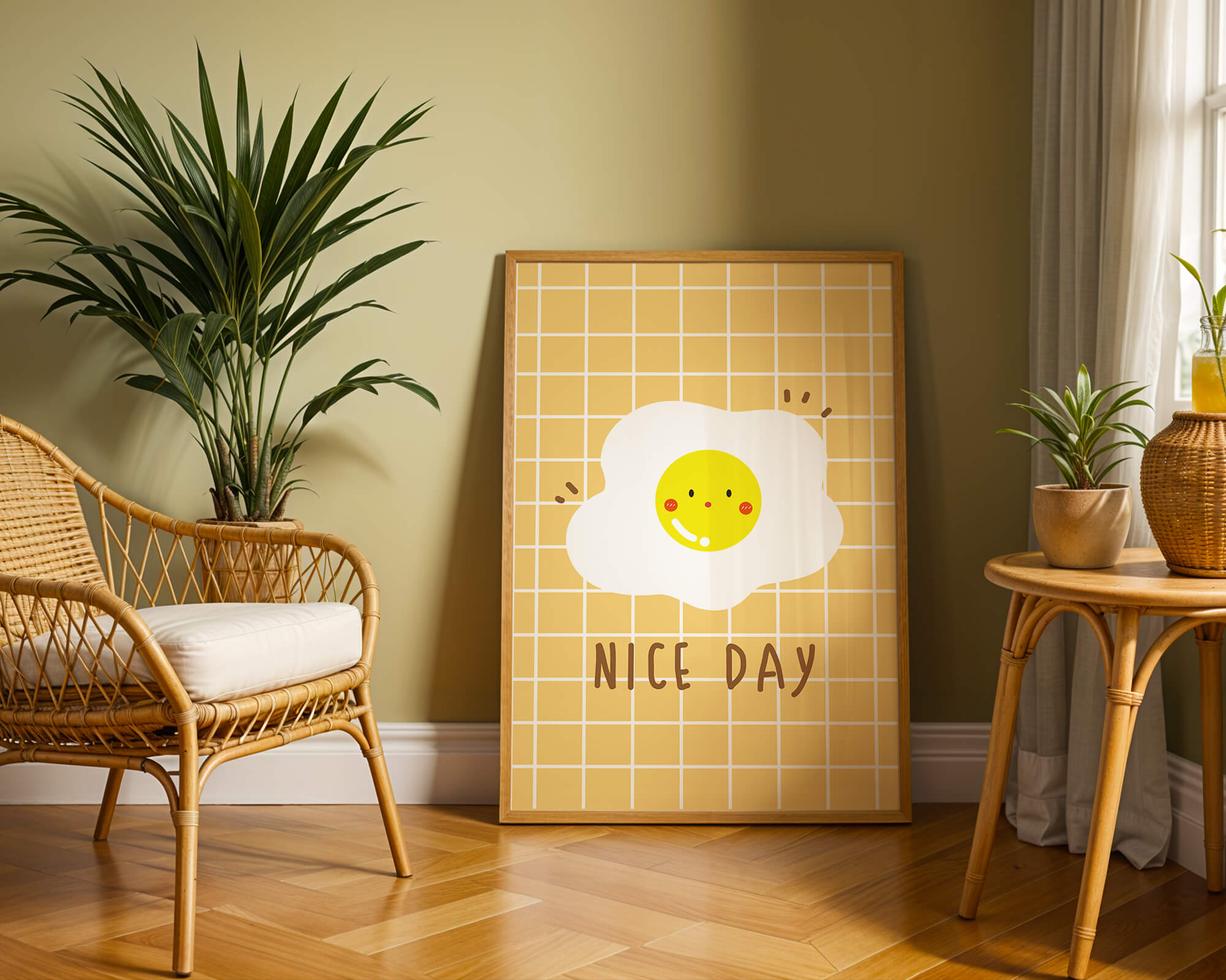 Cheerful egg illustration on yellow grid background