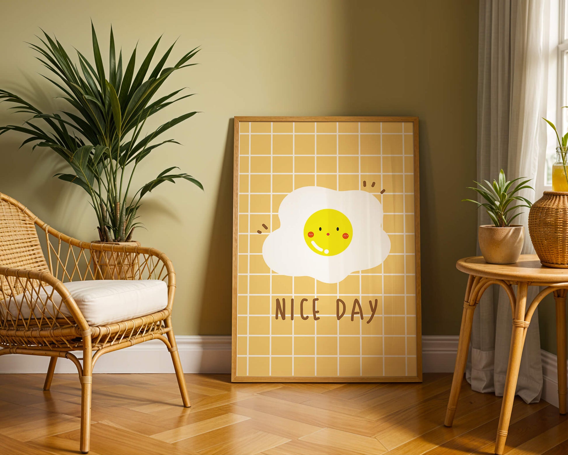 Cheerful egg illustration on yellow grid background