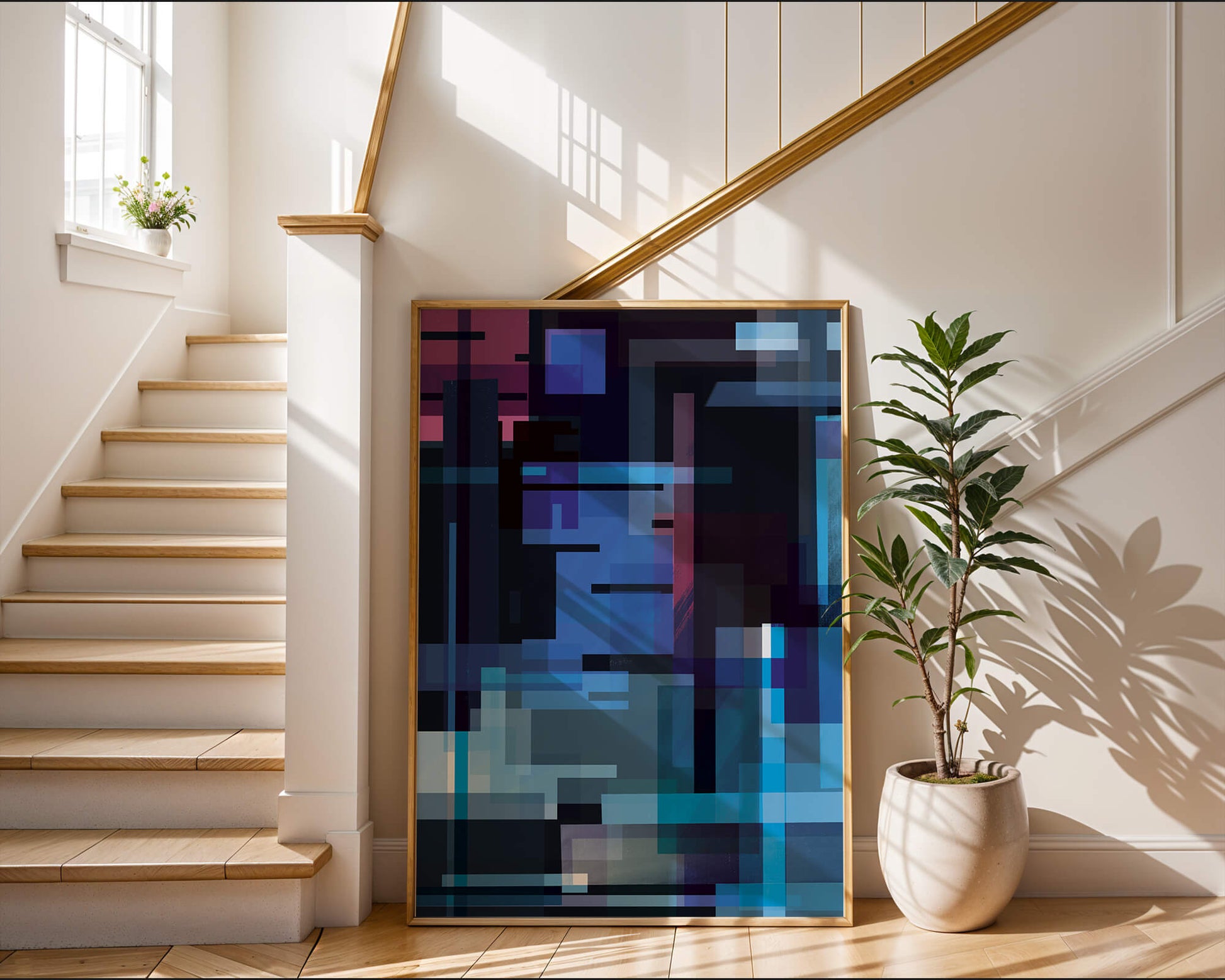 Abstract Geometric Digital Art with Blue and Purple Tones